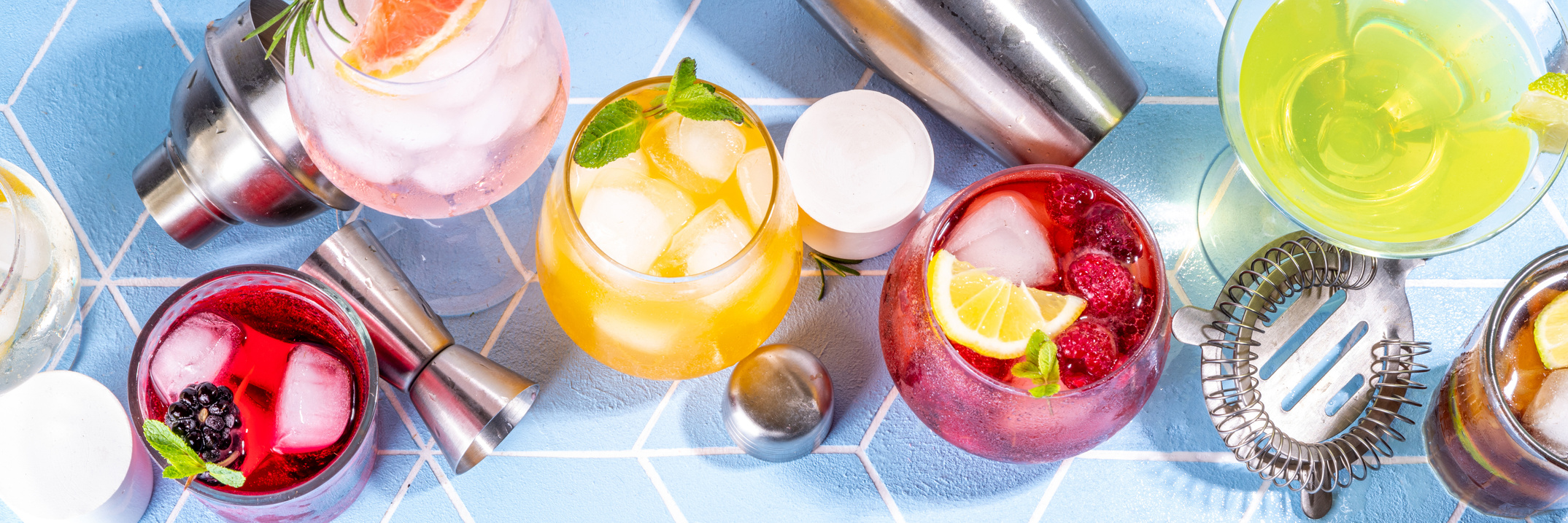 Set of Summer Drinks, Mocktails, Cocktails